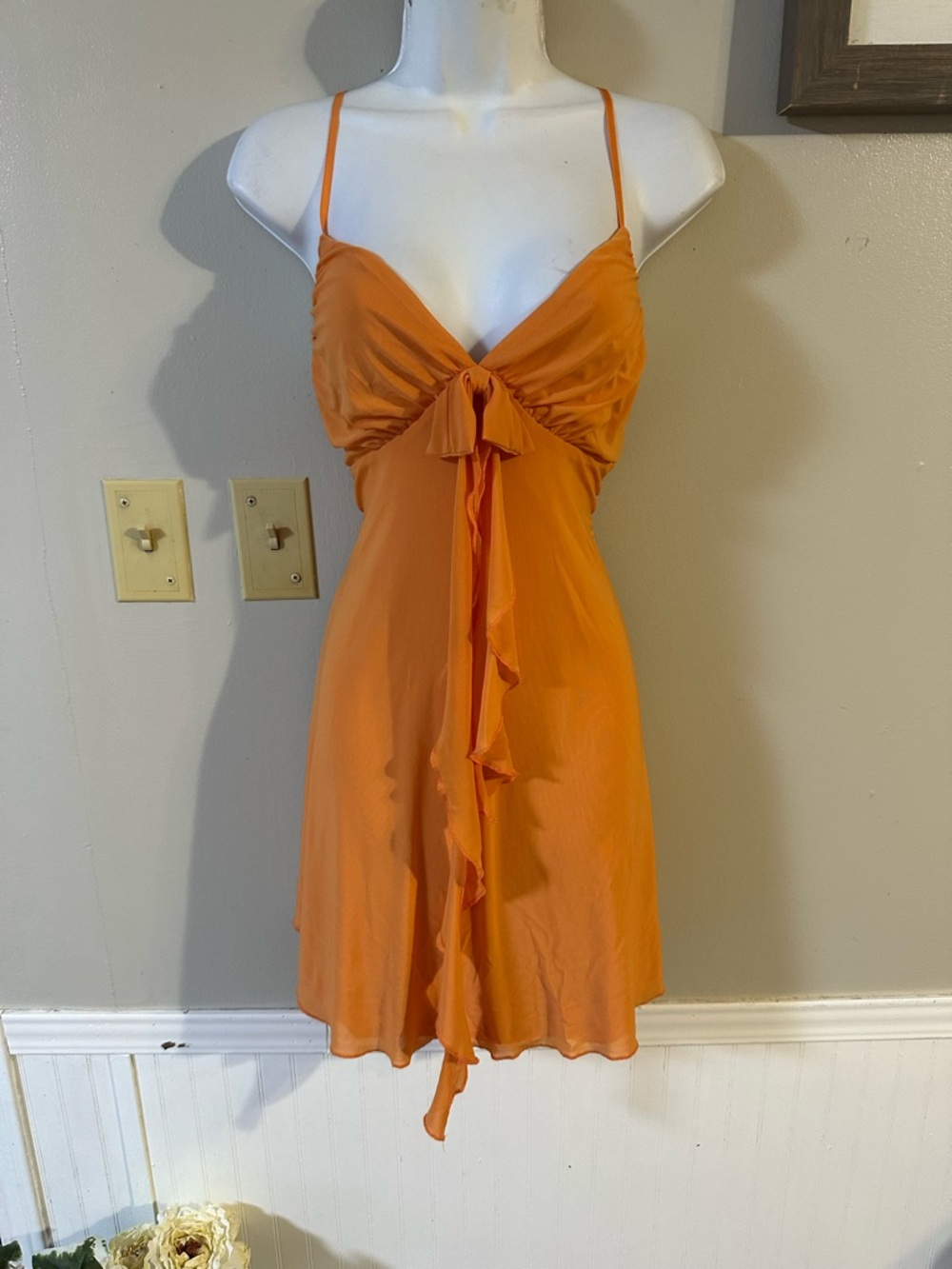 Orange Spaghetti-Strap Mini Dress